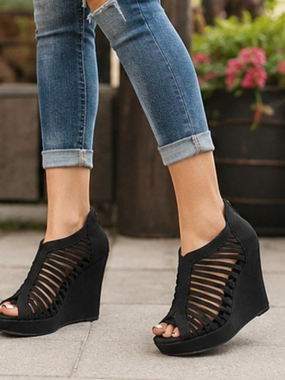 Top Moda Women's Birdcage Gladiator Wedge Sandals | Nude Beige Platform Heels